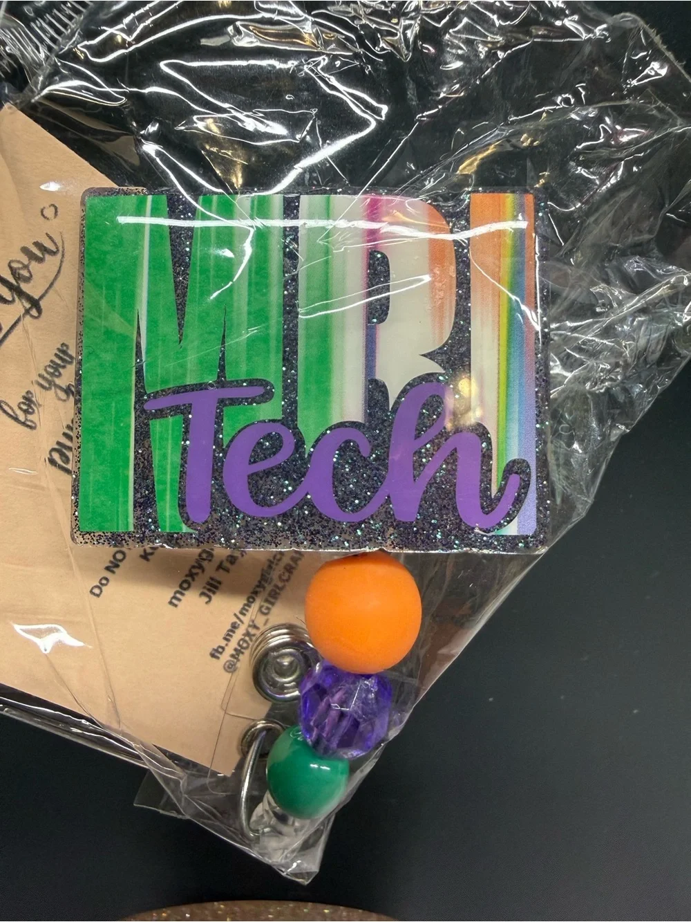 MRI Tech Badge Reel with Glitter Rainbow Accents